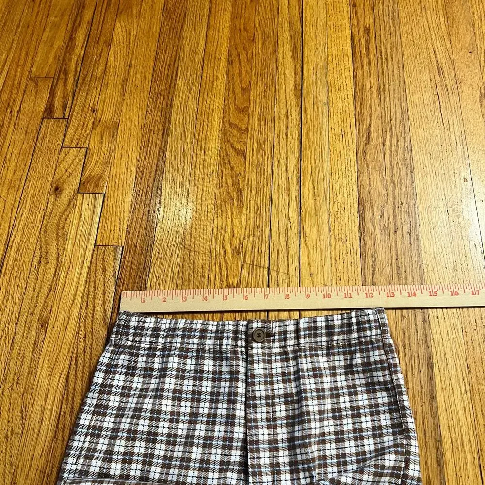 Brandy Melville Pants Women One Size Brown Straight Plaid 25x29.5 High Rise